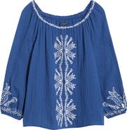 Liverpool Los Angeles Embroidered Cotton Peasant Top