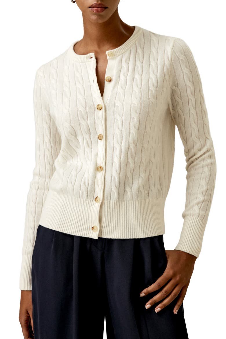 Women's Baby Cashmere Cable-Knit Cardigan, Main, color, White