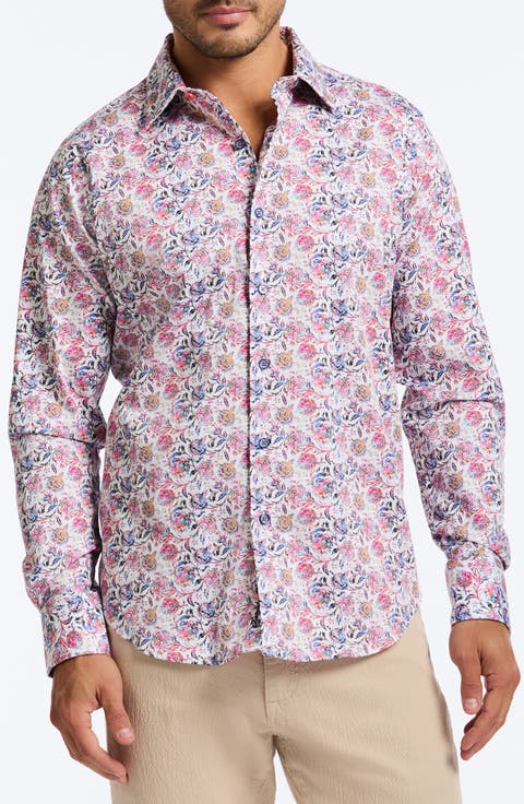 Andaman Floral Stretch Cotton Button-Up Shirt