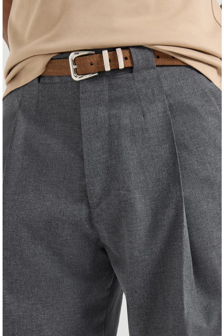 Virgin wool, cotton and silk mouliné trousers with pleat, Alternate, color, Anthracite
