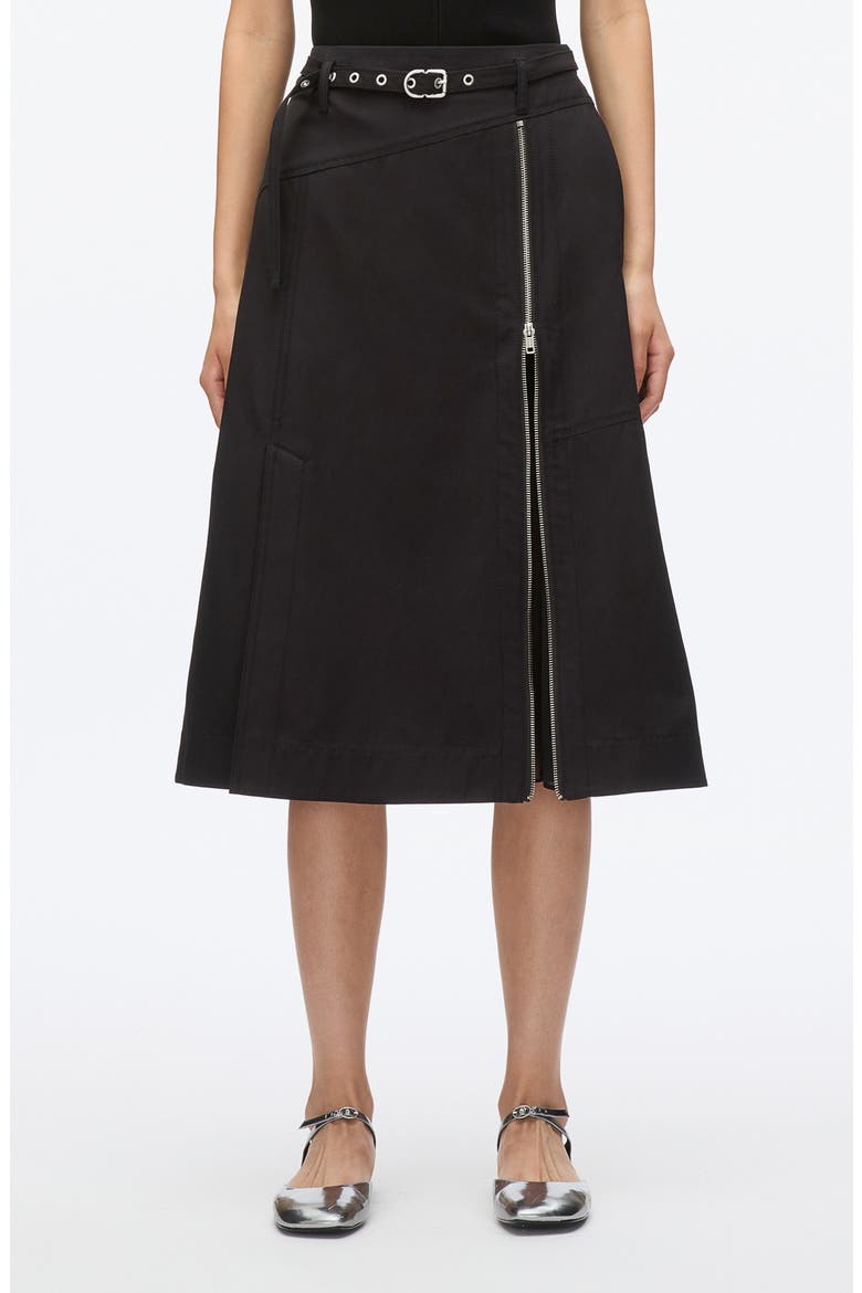 Belted Utility Cotton Blend Midi Skirt, Main, color, BLACK