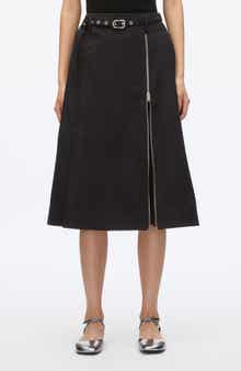 Belted Utility Cotton Blend Midi Skirt