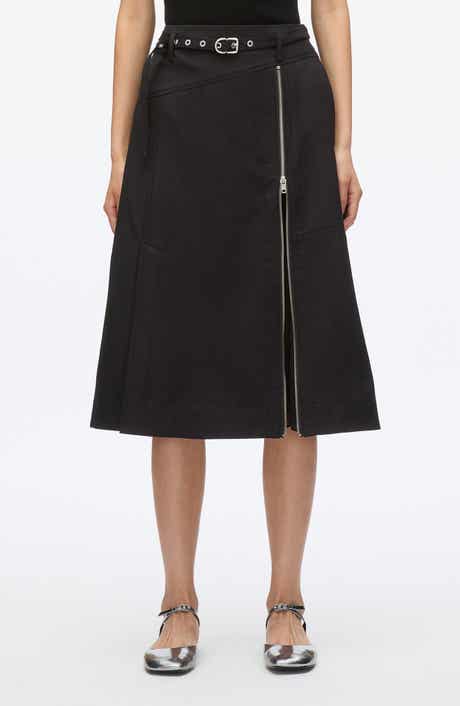 Belted Utility Cotton Blend Midi Skirt