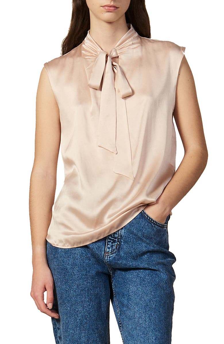 SANDRO Hash Silk Top, Main, color, 