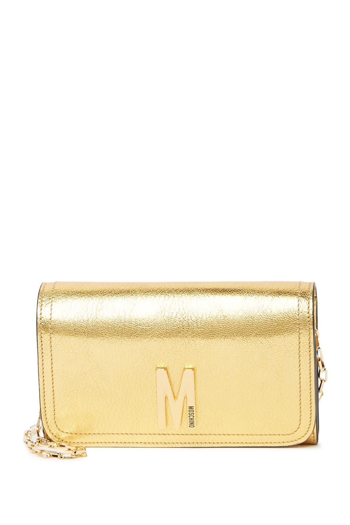 Moschino Metallic Flap Crossbody Bag, Main, color, 