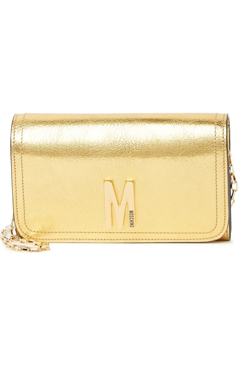 Moschino Metallic Flap Crossbody Bag, Main, color,