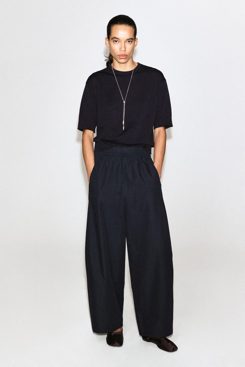 Elasticated Barrel-leg Pants, Main, color, NAVY