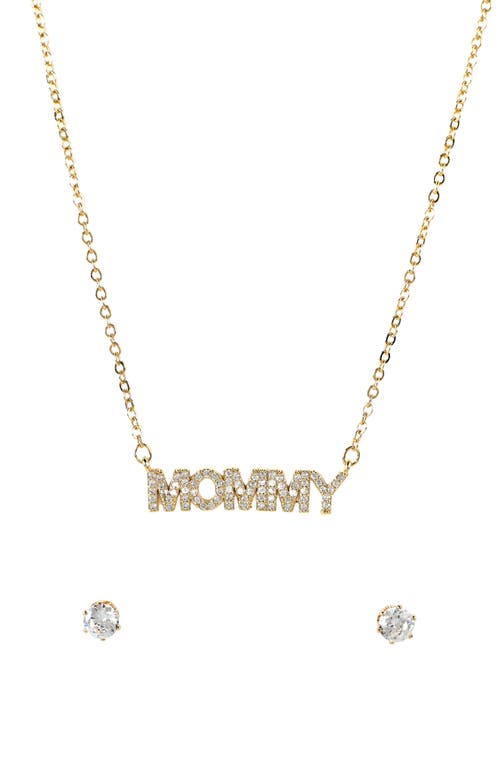 Danecraft Mommy Necklace & Cubic Zirconia Stud Earrings Set In Gold