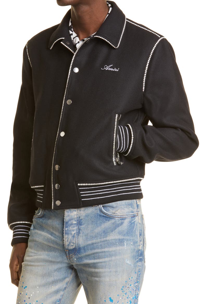 Cherub Crystal Embellished Wool Blend Bomber Jacket, Alternate, color, BLACK