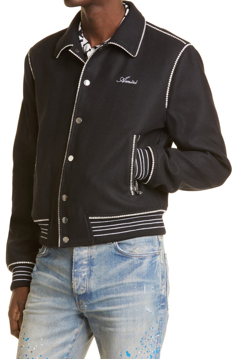 AMIRI Cherub Crystal Embellished Wool Blend Bomber Jacket, Alternate, color, 