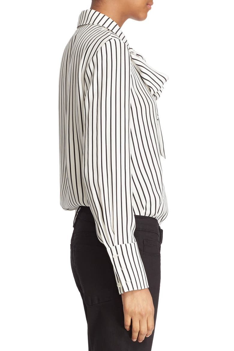 Tie Neck Stripe Silk Blouse (Nordstrom Exclusive), Alternate, color, BLANC/ NOIR CLASSIC STRIPE