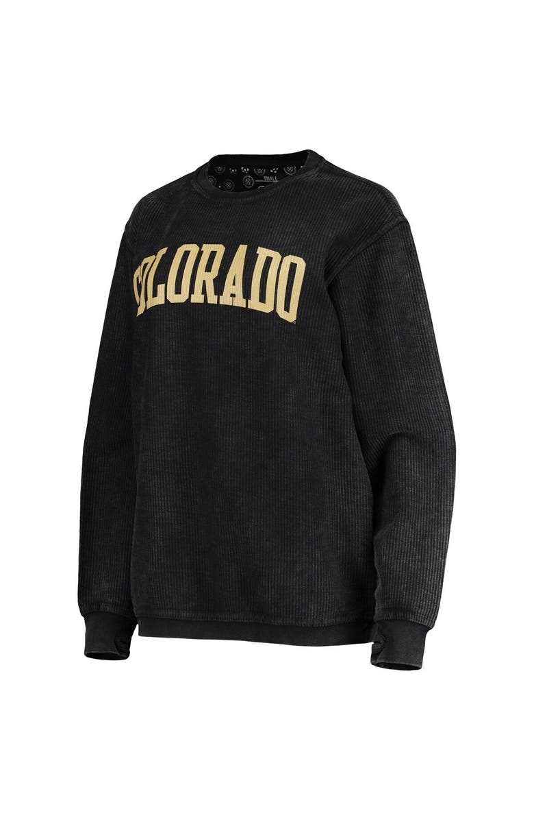 PRESSBOX Women's Pressbox Black Colorado Buffaloes Comfy Cord Vintage Wash Basic Arch Pullover Sweatshirt, Alternate, color, Black