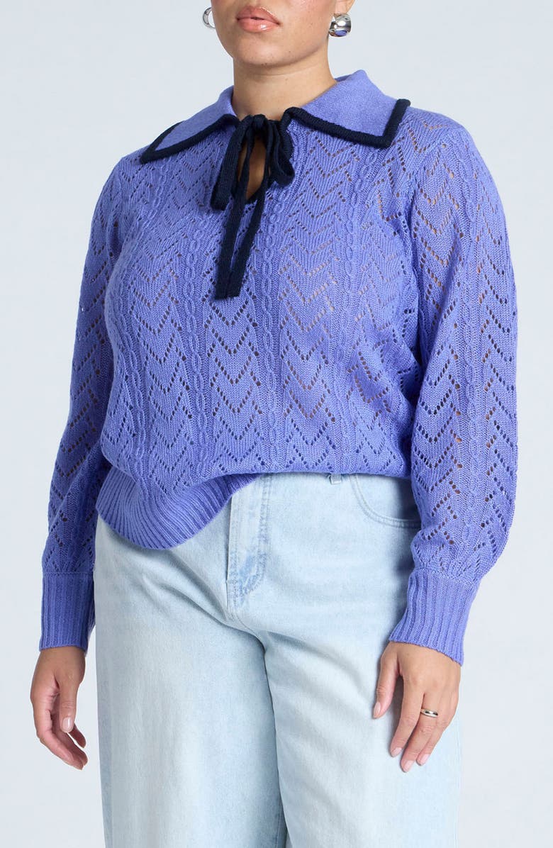ELOQUII Collared Pointelle Stitch Sweater, Main, color,