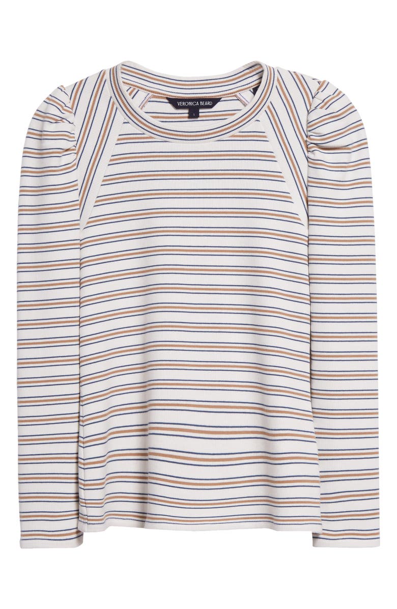 Veronica Beard Delano Stripe Puff Shoulder Stretch Cotton Rib Top, Alternate, color,