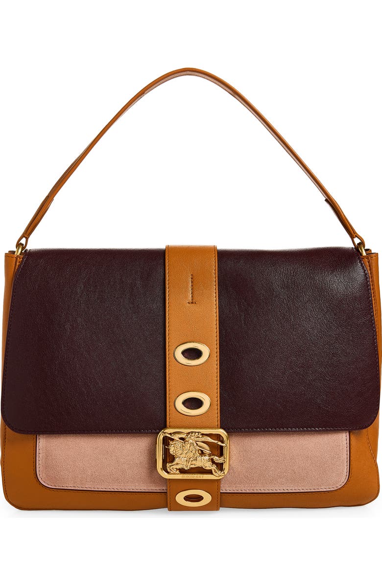 Burberry Medium Rider Colorblock Leather Top Handle Bag, Main, color, Vineyard/ Pink/ Brown
