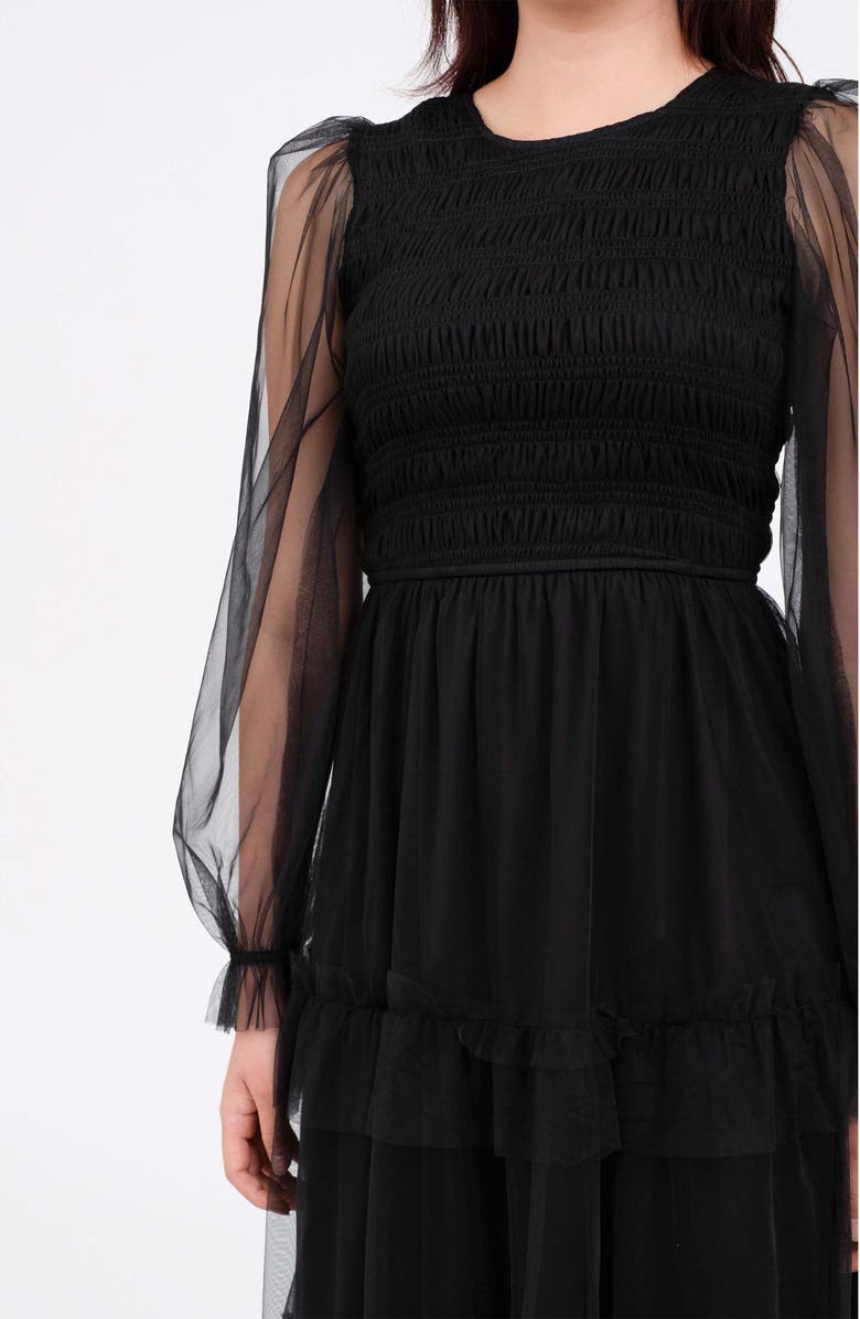 AUGUST SKY Long Sleeve Tulle Maxi Dress, Alternate, color,