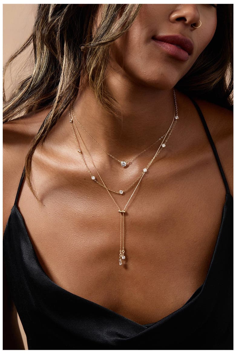 Zoey Cubic Zirconia Lariat Necklace, Alternate, color, GOLD