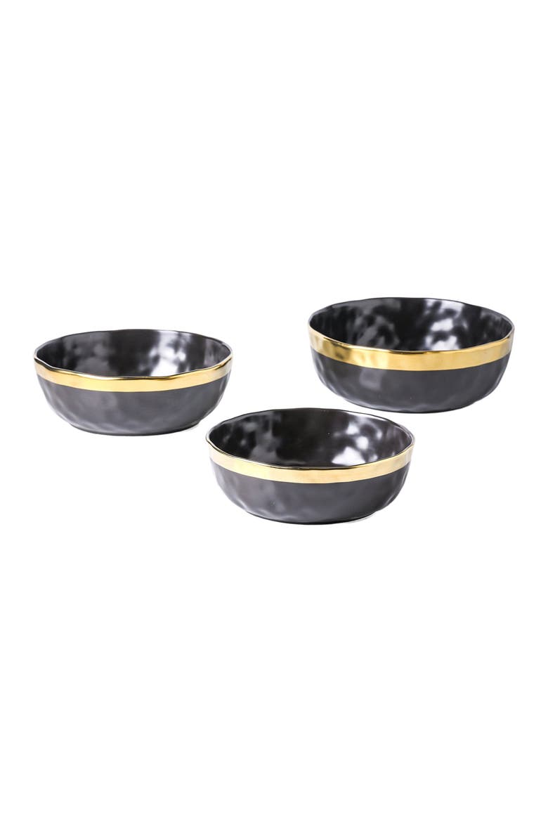 Florian Porcelain 3-Piece Serving Bowl Set, Main, color, Black