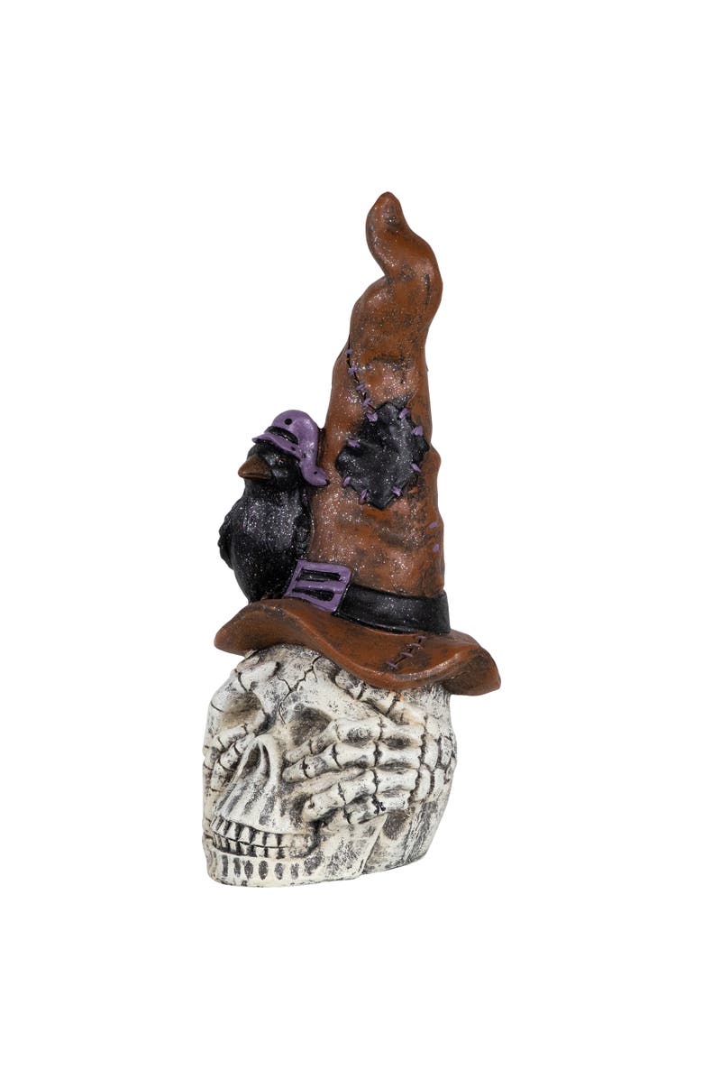 Northlight Skull in Witches Hat with Crow Halloween Decoration - 22.75", Alternate, color, White