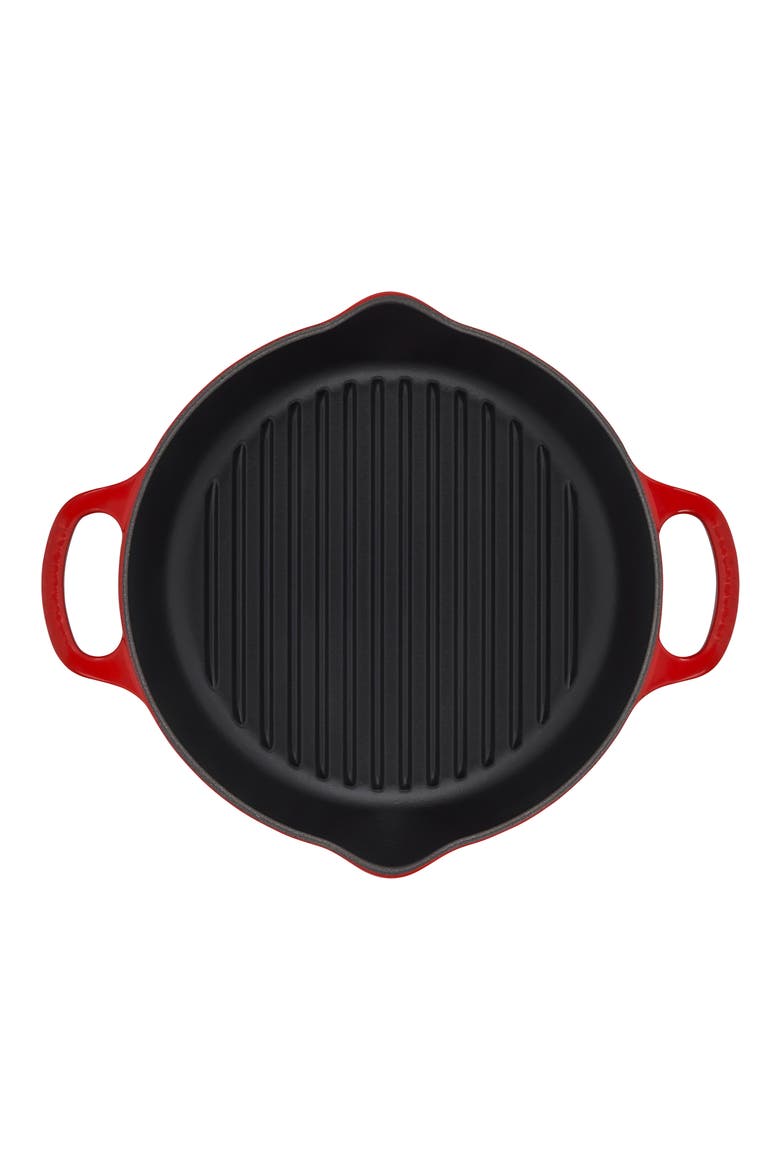Signature 9.75-Inch Deep Round Enamel Cast Iron Grill Pan, Alternate, color, CERISE