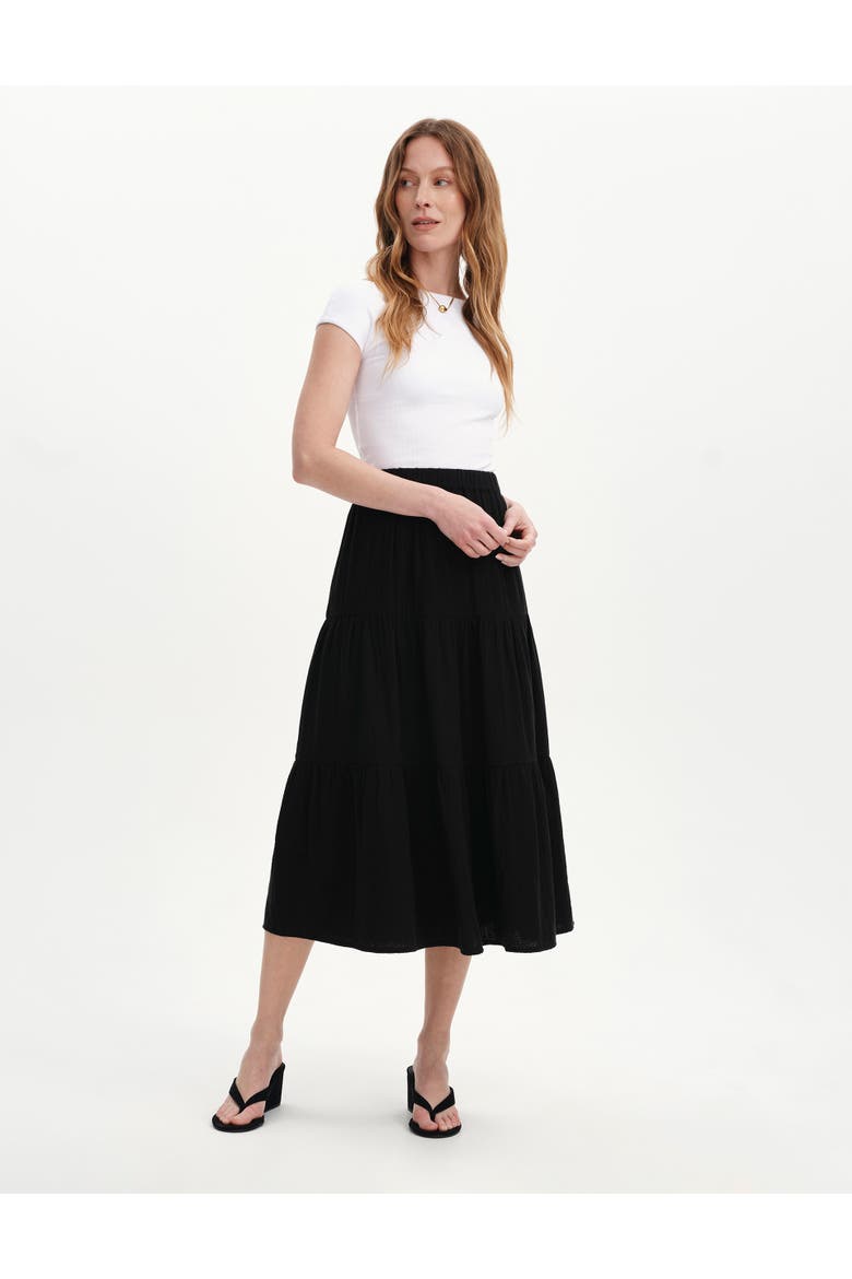 Harriet Cotton Cheesecloth Midi Skirt, Alternate, color, Black