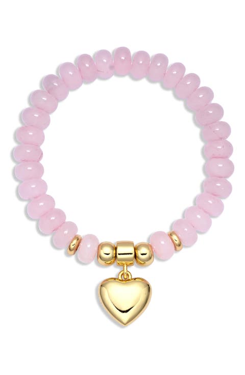 Amara Rose Quartz Heart Charm Stretch Bracelet