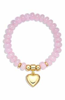 Amara Rose Quartz Heart Charm Stretch Bracelet