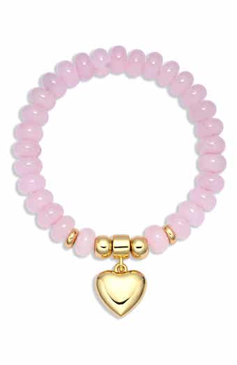 Amara Rose Quartz Heart Charm Stretch Bracelet