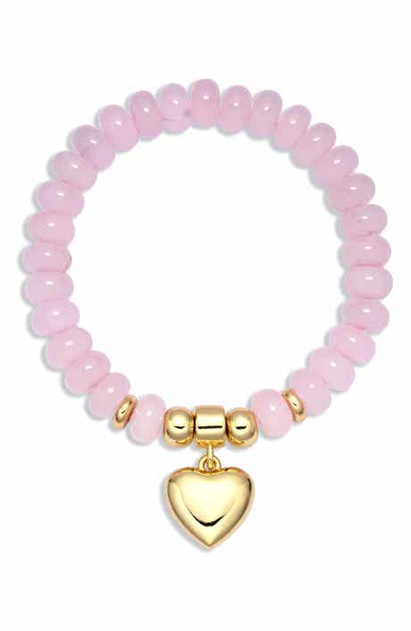Amara Rose Quartz Heart Charm Stretch Bracelet