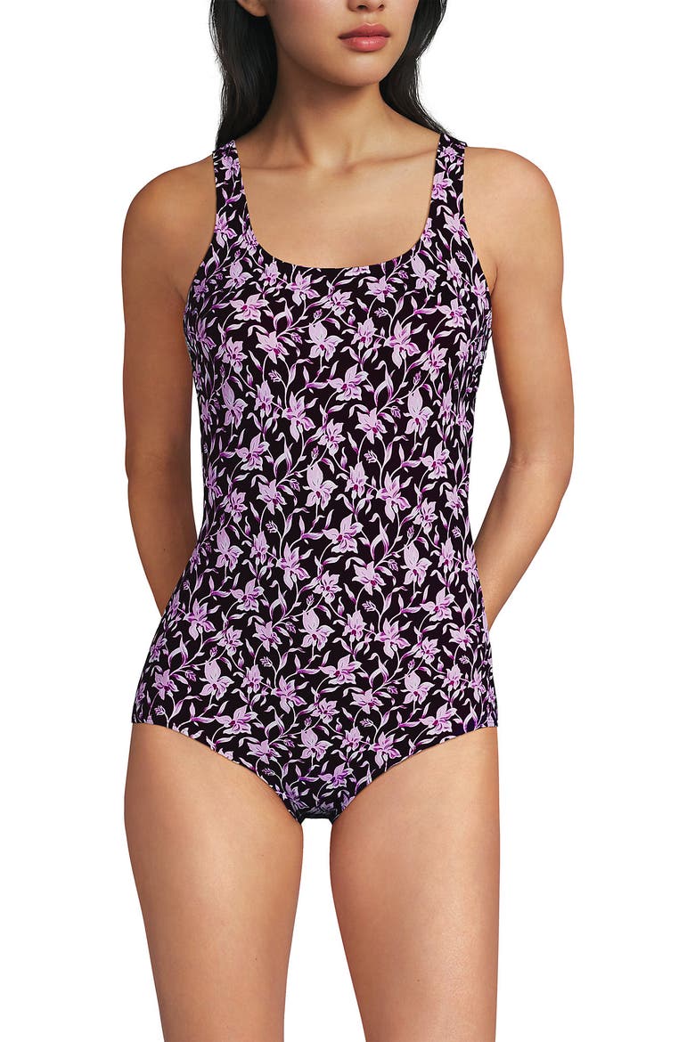 Tugless Low Leg One Piece Swimsuit, Main, color, Tropic Floral Ditsy/Dark Wine