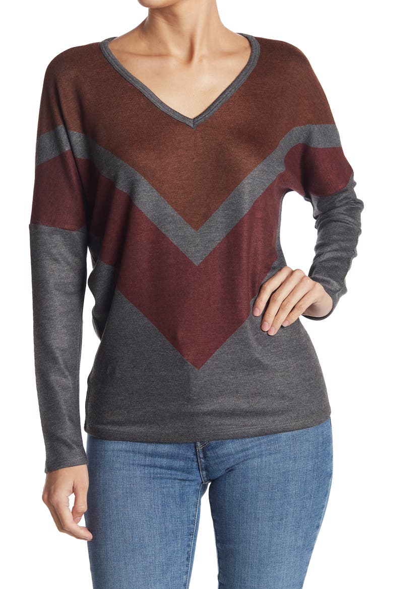 Colorblock V-Neck Sweater, Main, color, BLACK DYE 1