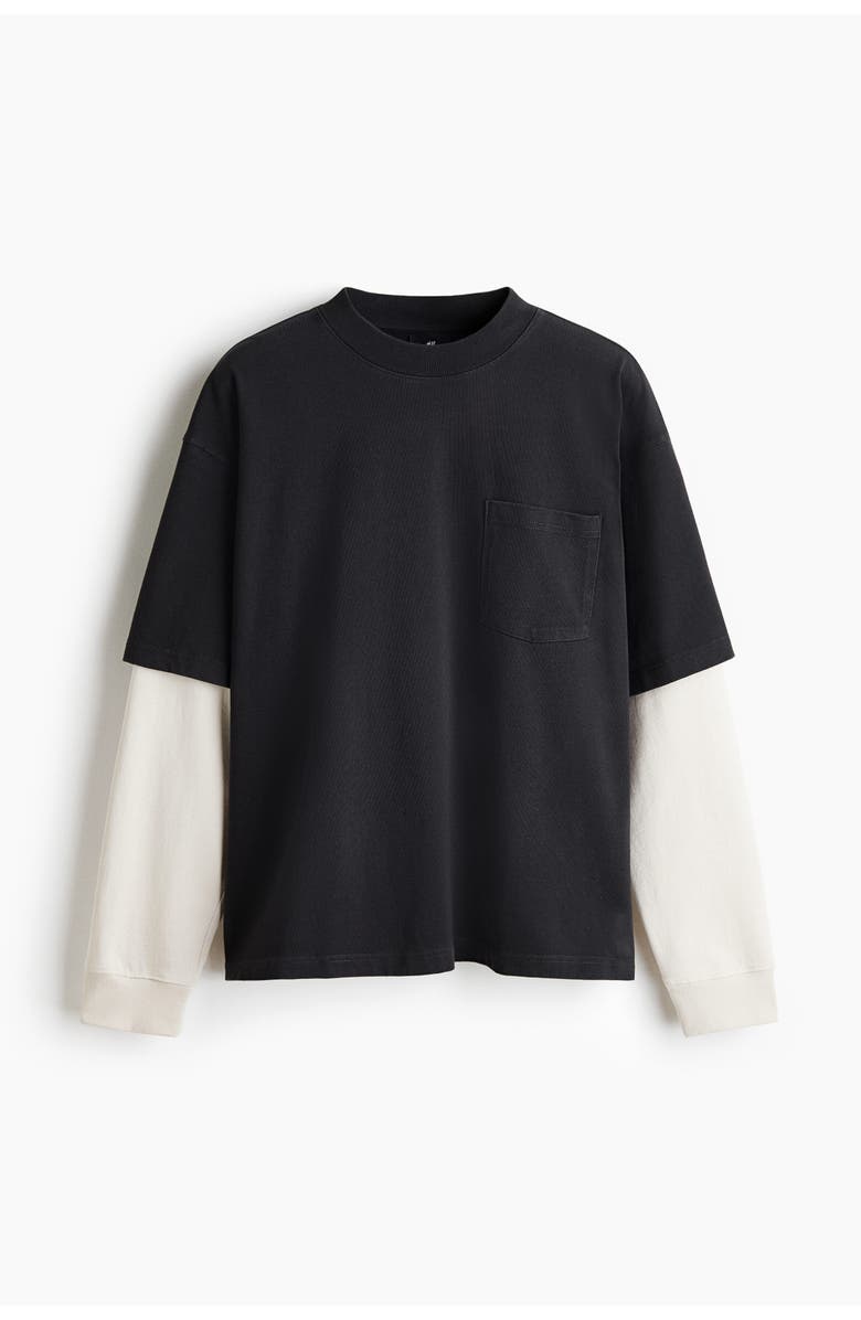 H&M Oversized layered cotton shirt, Alternate, color, Black/Color Block