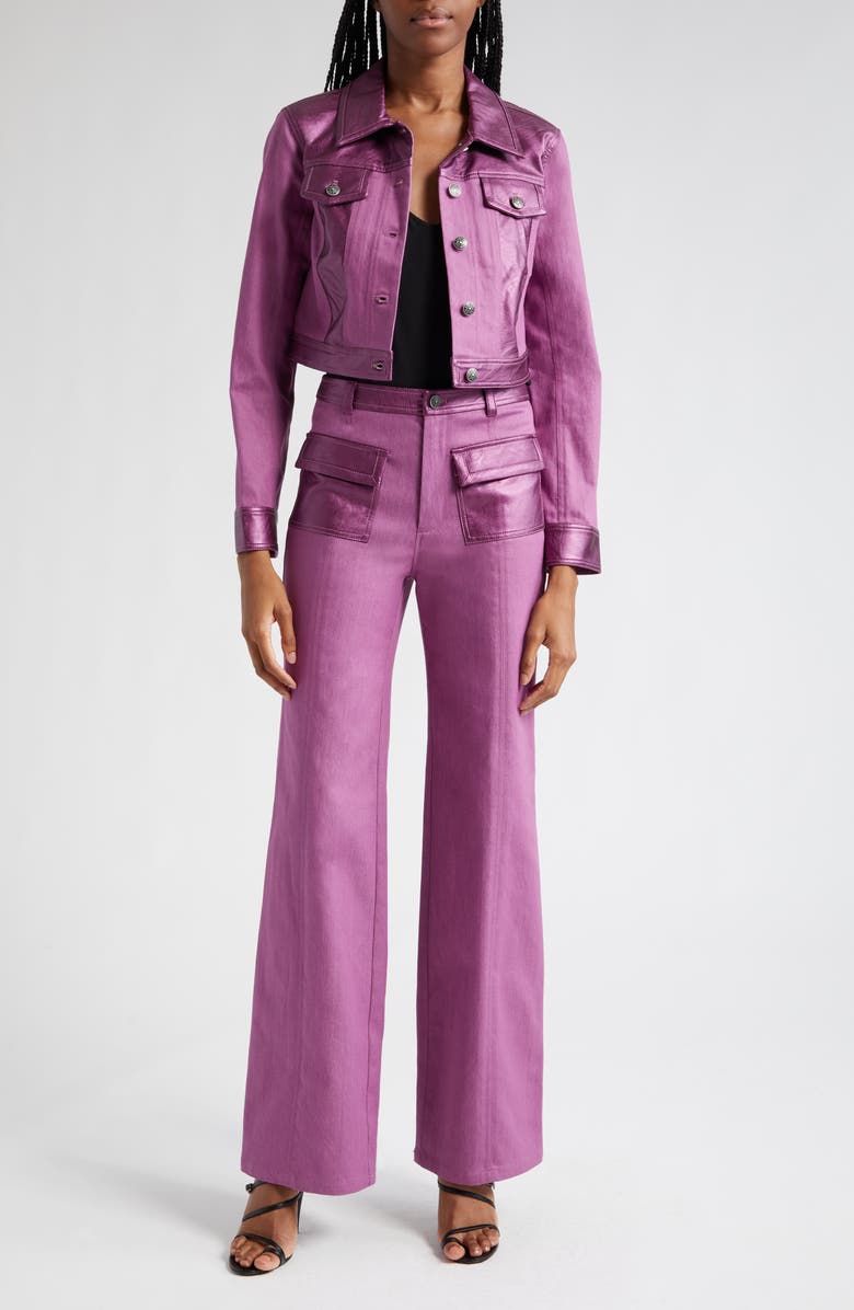 Cinq à Sept Peyton Faux Leather Trim Jeans, Alternate, color, 