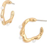 Ettika Wavy Faux Pearl Hoop Earrings