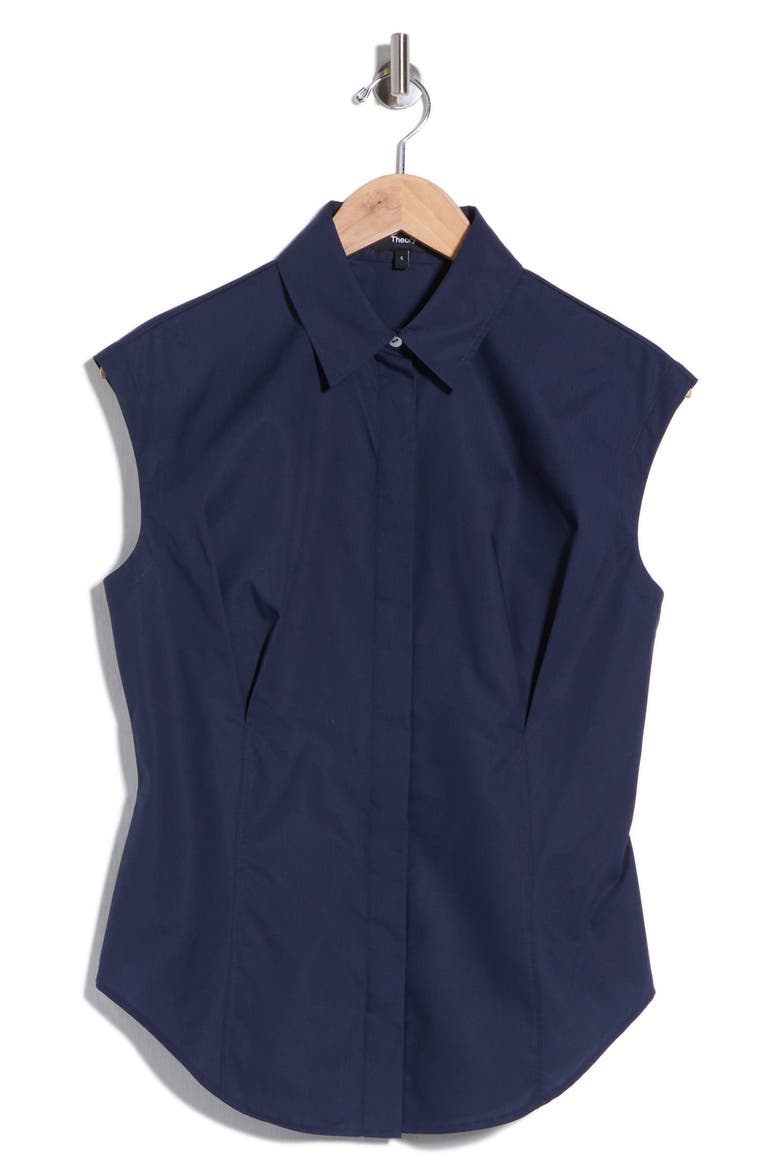 Cap Sleeve Cinched Poplin Shirt, Alternate, color, NAVY