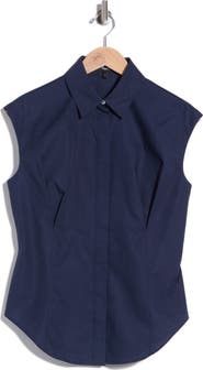 Theory Cap Sleeve Cinched Poplin Shirt