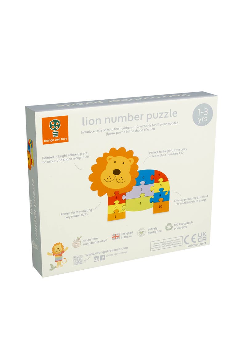 Lion Number Puzzle, 11 Piece Wooden Animal Shaped Puzzle, Alternate, color, Multicolored