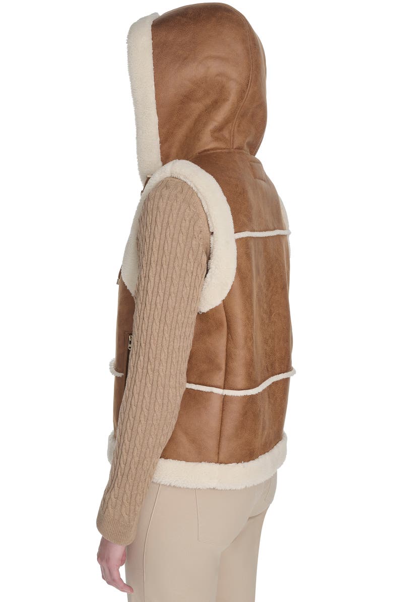 Cole Haan Hooded Faux Waxed Suede & Faux Shearling Vest, Alternate, color, Hazelnut