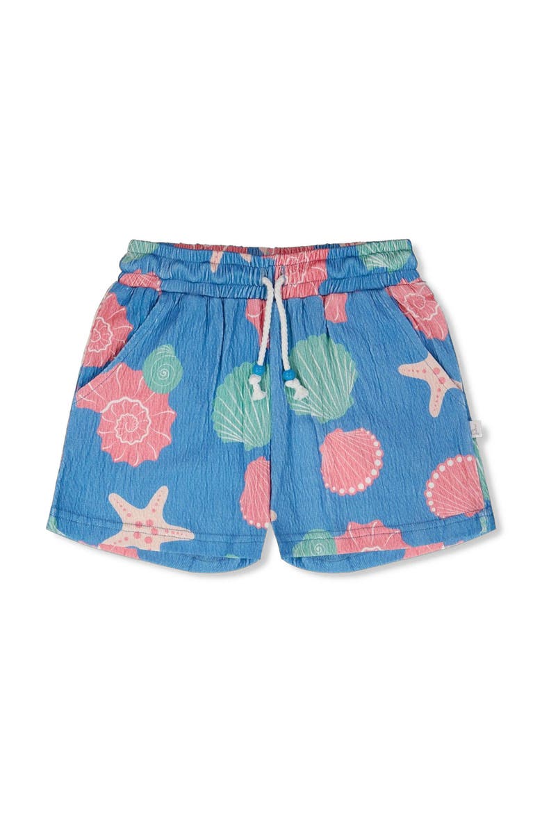 Crinkle Jersey Straight Fit Shell Shorts, Main, color, Blue Seashell Print