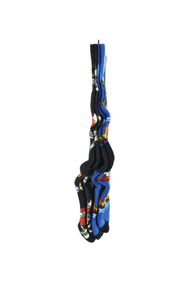 Flaming Skull 360 Print Full Cushion Crew Sock 2-Pack, Alternate, color, Blue