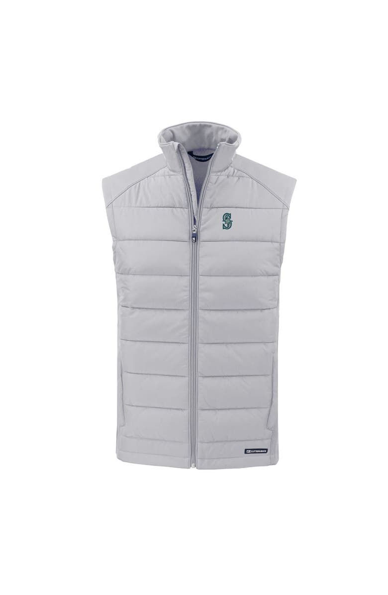 Cutter & Buck Men's Cutter & Buck Gray Seattle Mariners Evoke Hybrid Eco Softshell Recycled Full-Zip Vest, Alternate, color, 