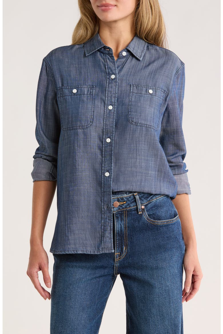 Loose Fit Denim Button-Up Shirt, Main, color, DARK WASH