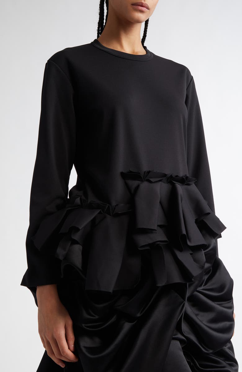 Comme des Garçons Asymmetric Ruffle Piqué T-Shirt, Alternate, color, 