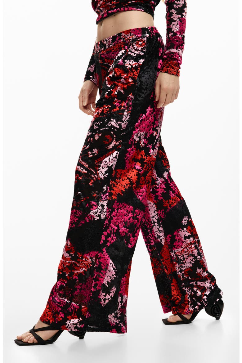 Floral Print Wide Leg Pants, Alternate, color, BLACK