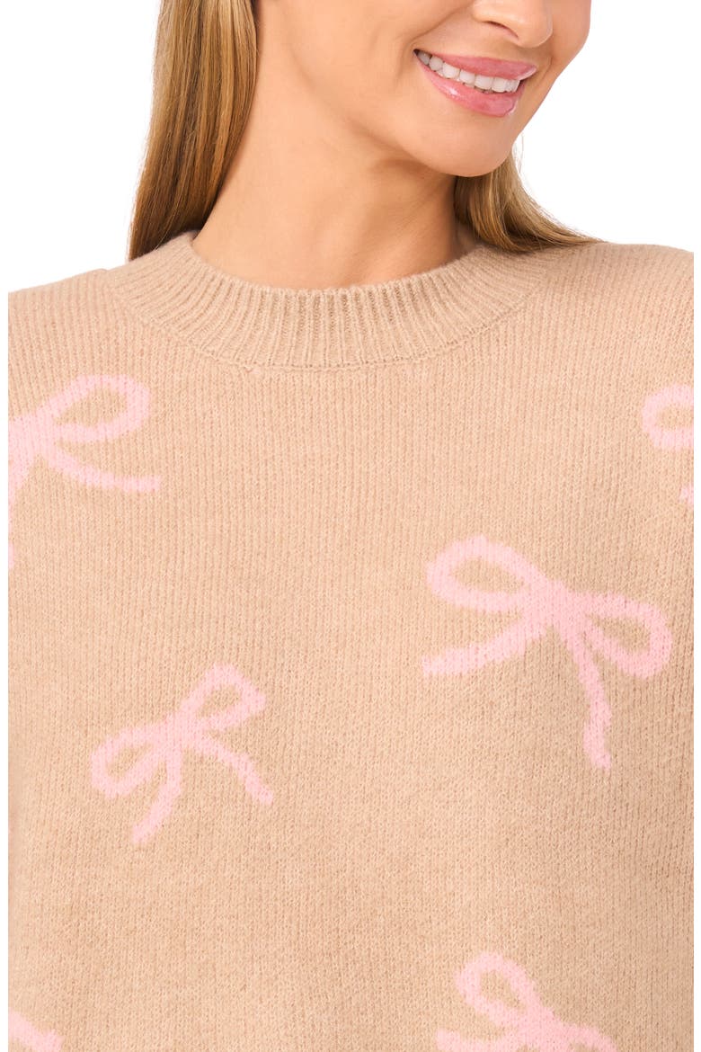 Bow Jacquard Crewneck Sweater, Alternate, color, COASTAL BEIGE
