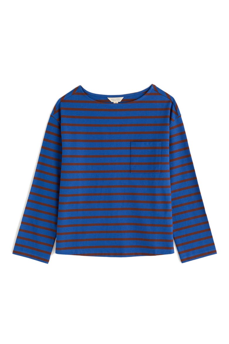 Beach Stripe Organic Cotton Boat Neck Top, Alternate, color, BRETON INK COCOA