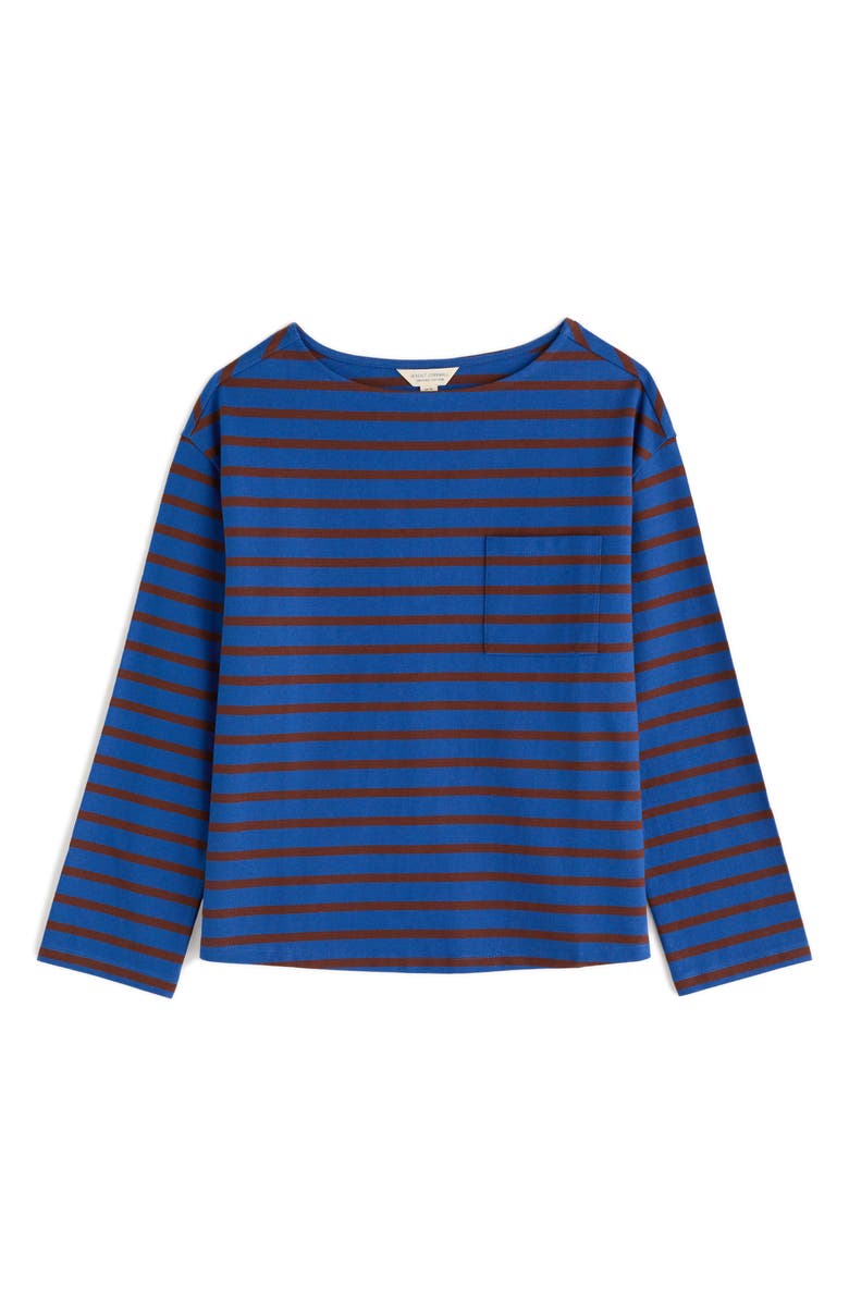Seasalt Cornwall Beach Stripe Organic Cotton Boat Neck Top, Alternate, color, Breton Ink Cocoa