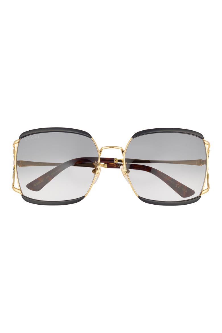 59mm Gradient Rectangular Sunglasses, Main, color, BLACK GOLD GREY