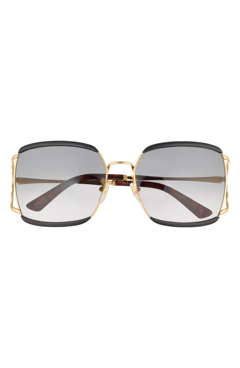 Gucci 59mm Gradient Rectangular Sunglasses, Main, color, Black Gold Grey