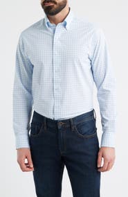 Peter Millar Rampart Tailored Fit Windowpane Check Performance Poplin Button-Down Shirt